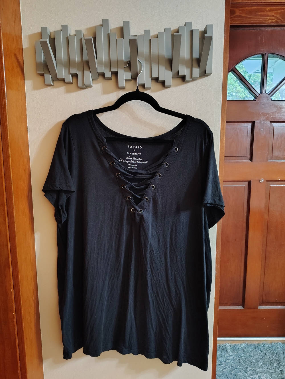 torrid Black Lace-Up V-Neck Short Sleeve Tee
